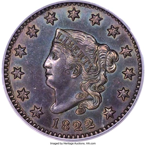 image for: 1822 1C PR62 Brown PCGS. N-10, R.7 as a Proof....