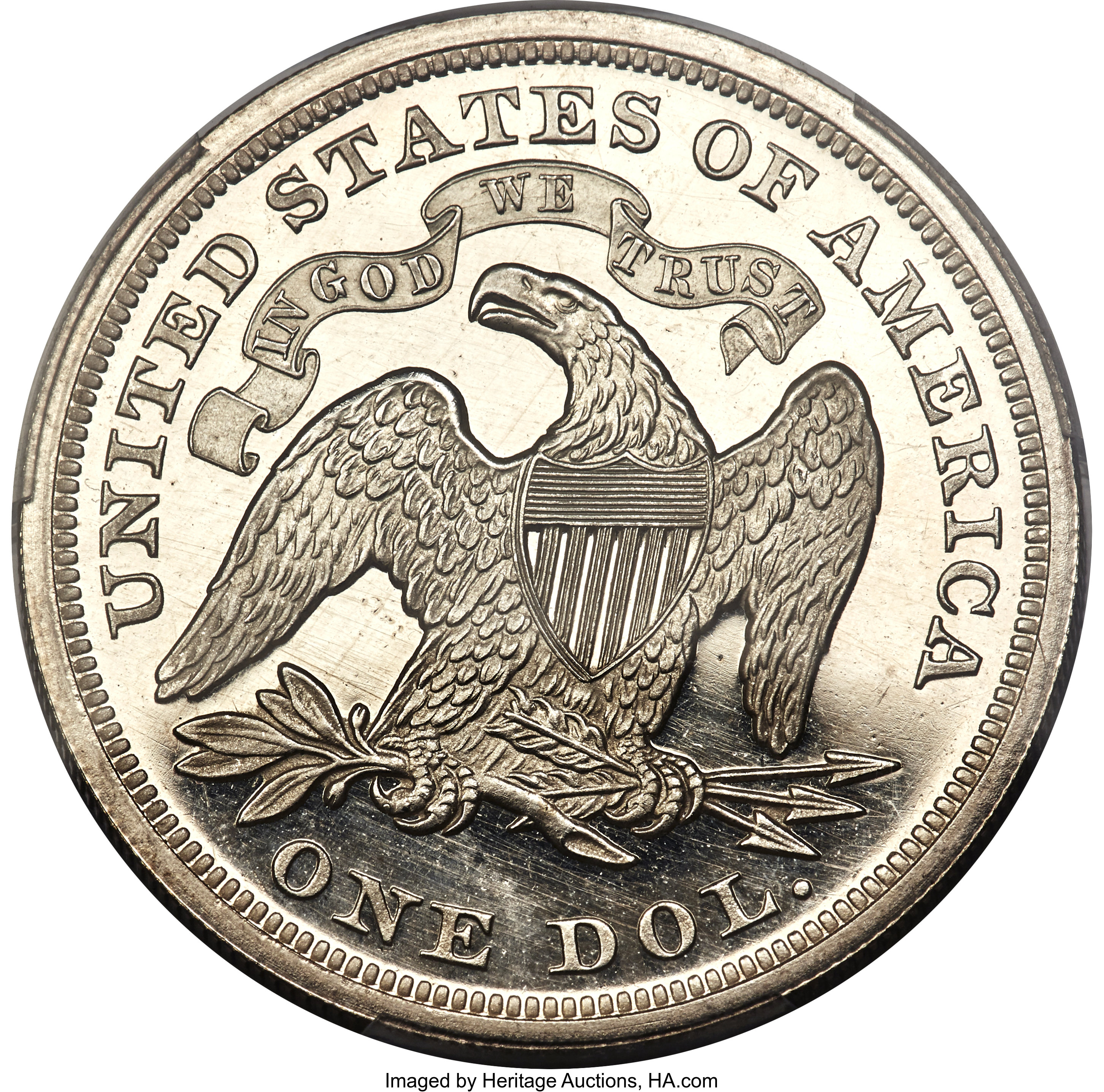 image for: 1866 $1 Motto PR65 Cameo PCGS. OC-P2, R.3....