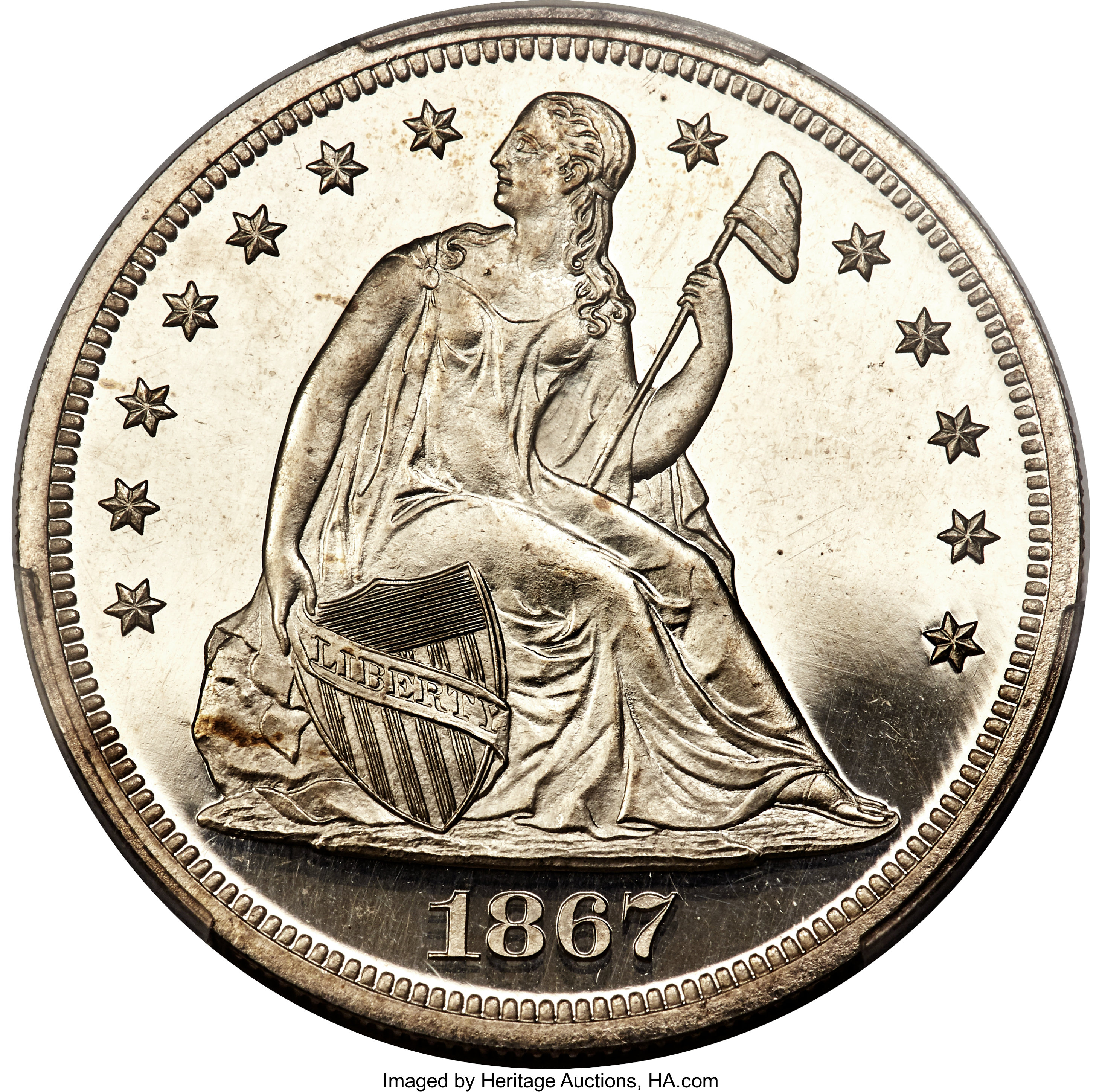 image for: 1867 $1 PR65 Cameo PCGS. OC-P1, Low R.3....