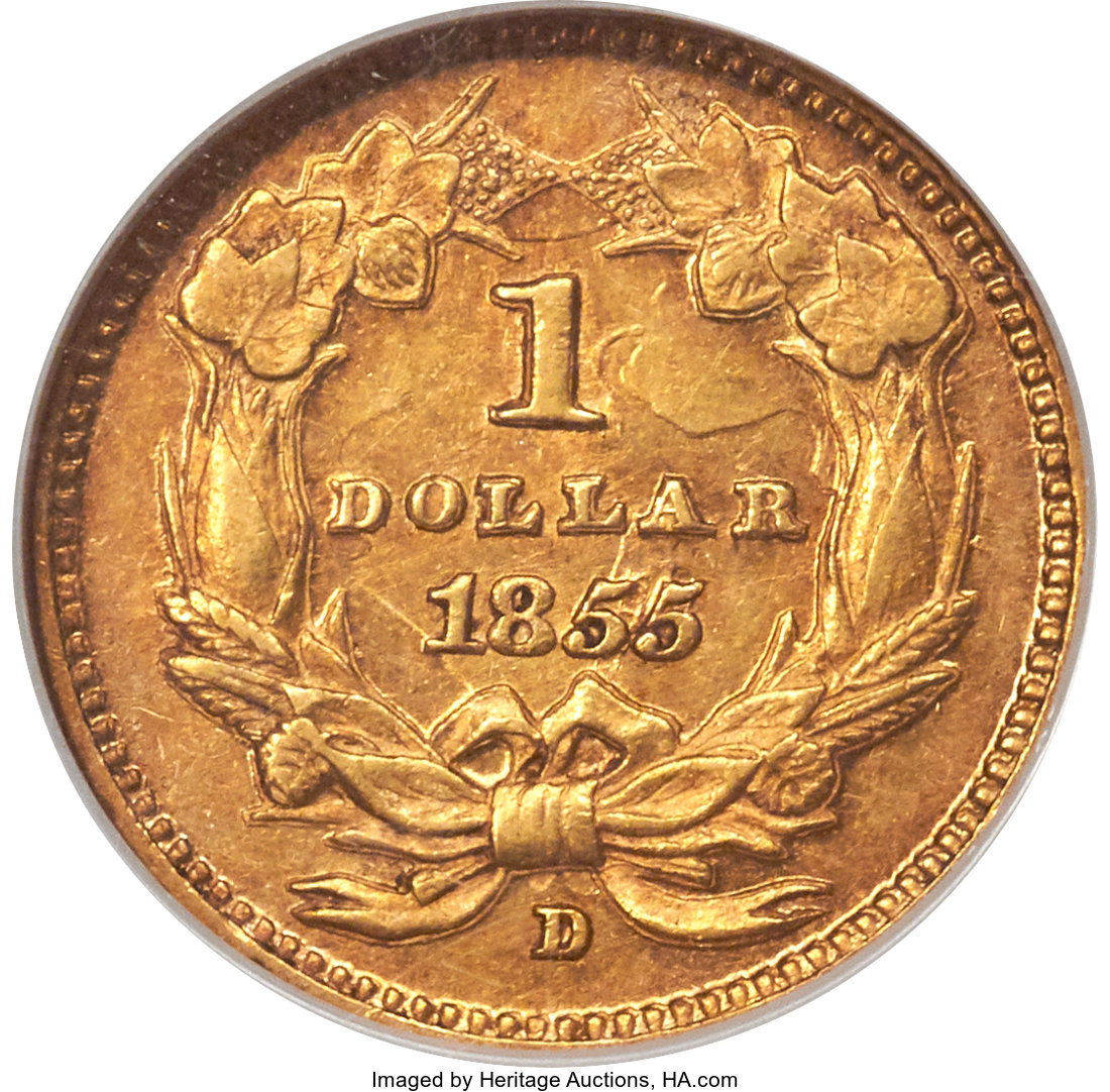 image for: 1855-D G$1 AU53 NGC. Variety 7-I. ...