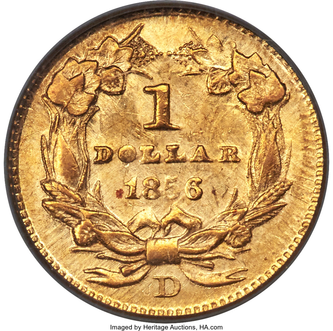 image for: 1856-D G$1 AU58 PCGS. CAC. Variety 8-K....