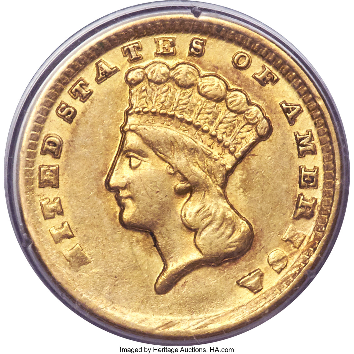 image for: 1861-D G$1 AU50 PCGS. Gold CAC. Variety 12-Q....