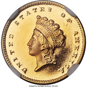 image for: 1855 G$1 PR66★ Ultra Cameo NGC. JD-1, R.7....