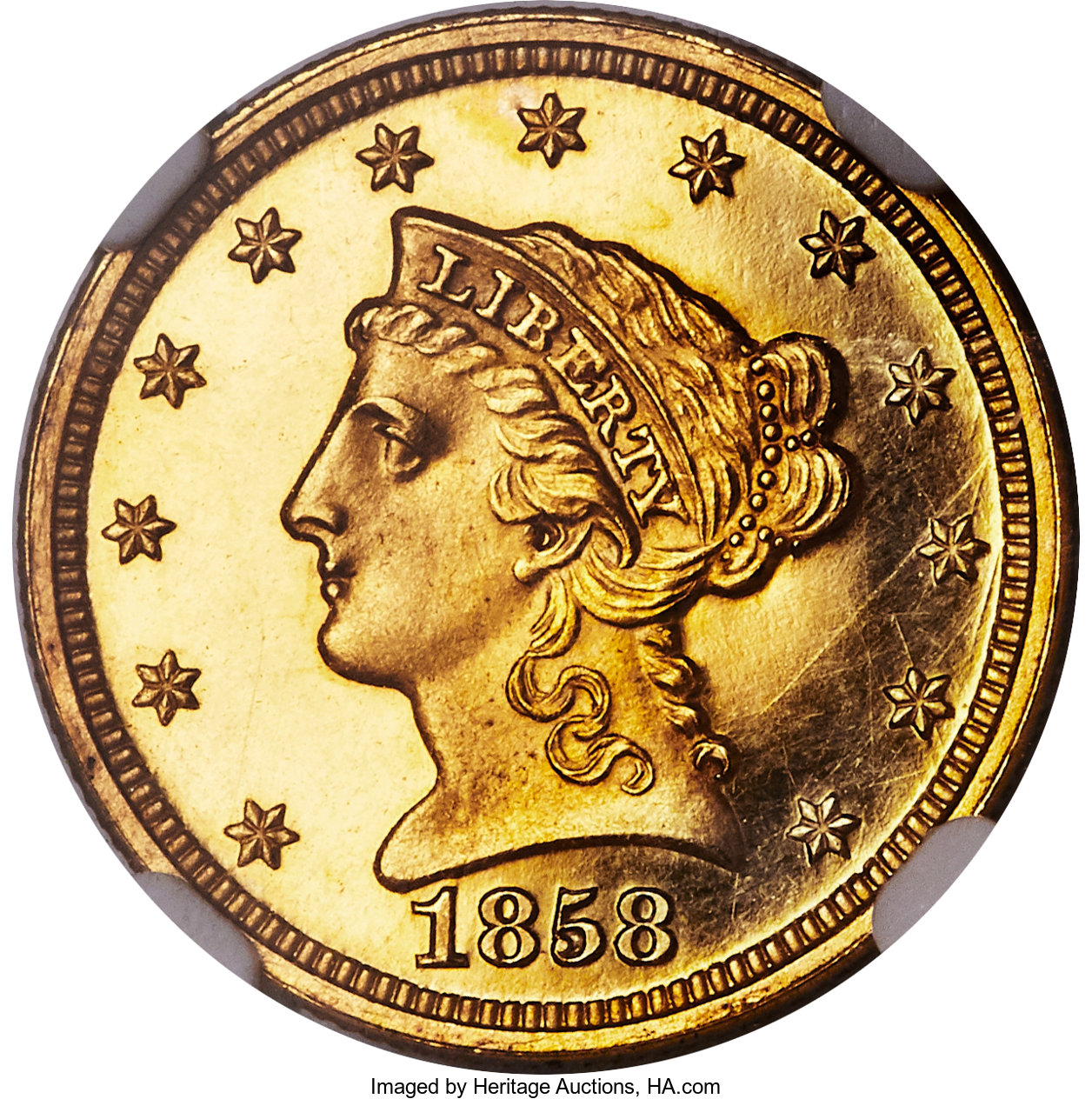 image for: 1858 $2 1/2 PR65 Ultra Cameo NGC. JD-1, R.7....