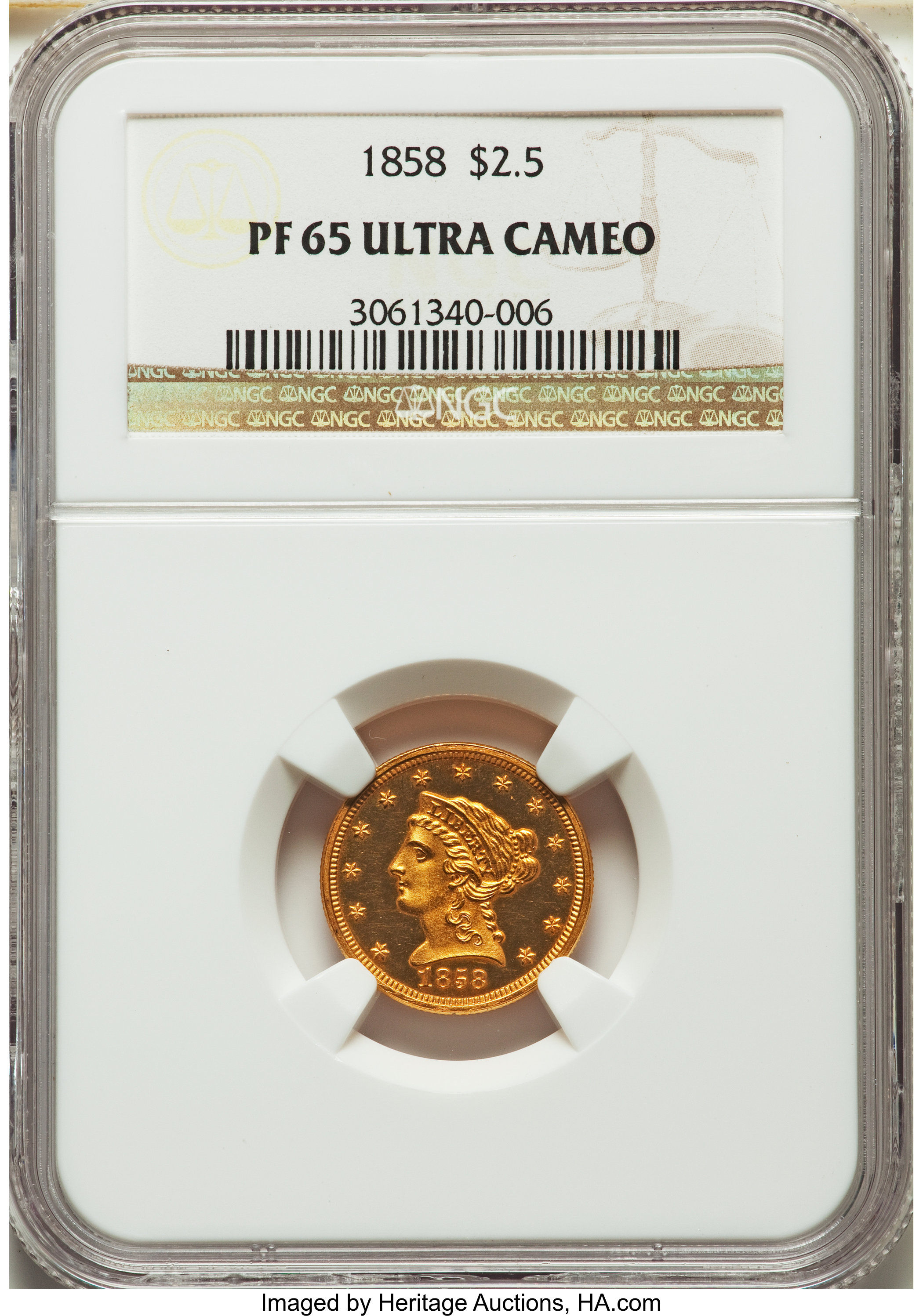 image for: 1858 $2 1/2 PR65 Ultra Cameo NGC. JD-1, R.7....