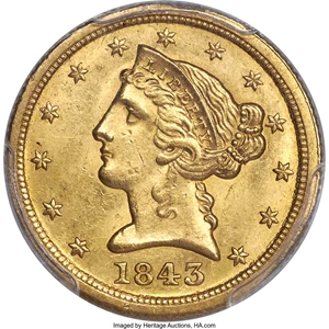image for: 1843-C $5 MS62 PCGS. Variety 1....