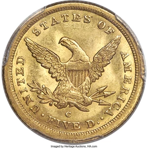 image for: 1843-C $5 MS62 PCGS. Variety 1....