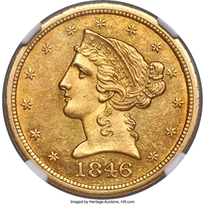 image for: 1846-O $5 MS62 NGC. Variety 1....