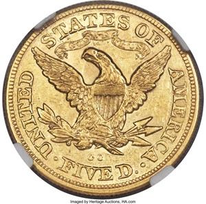 image for: 1872-CC $5 AU55 NGC. Variety 1-B....