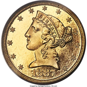 image for: 1887 $5 PR64 Cameo PCGS. CAC. JD-1....