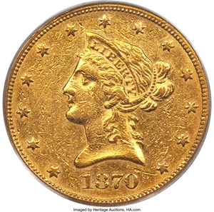 image for: 1870-CC $10 XF40 PCGS. Variety 1-B....