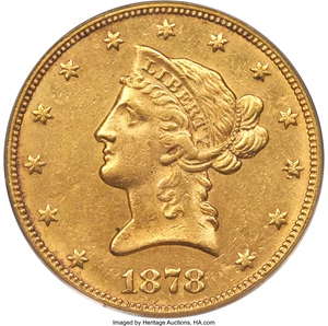 image for: 1878-CC $10 AU50 PCGS. Variety 1-A....