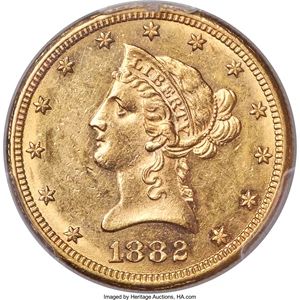 image for: 1882-CC $10 AU58 PCGS. Variety 2-A....