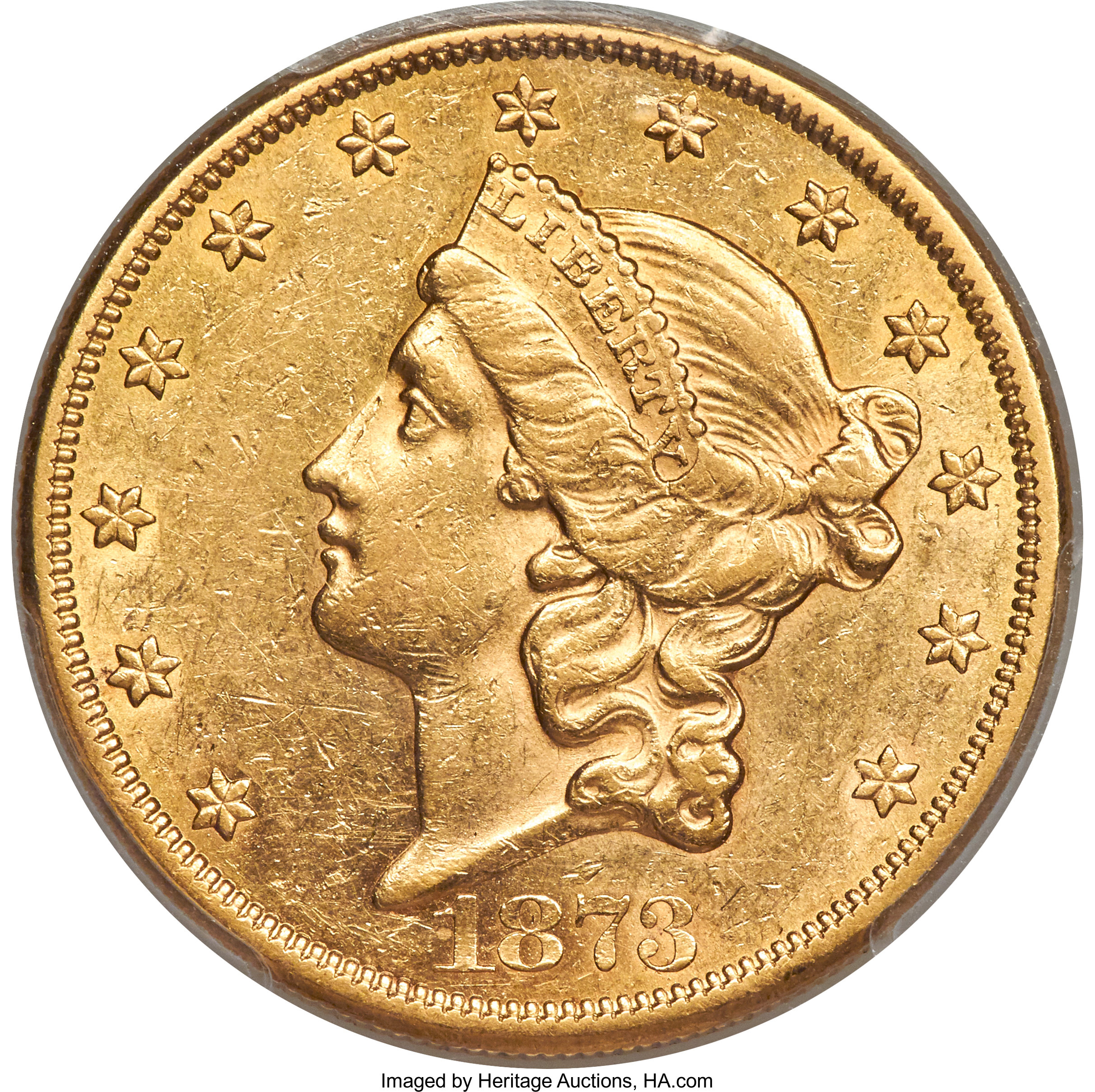 image for: 1873-CC $20 AU58 PCGS. Variety 1-A....