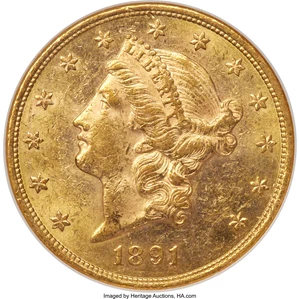 image for: 1891 $20 MS60 NGC....