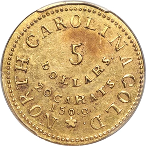 image for: (1831-34) $5 C. Bechtler Five Dollar, 150 G. 20C. AU55 PCGS. K-15, R.7....