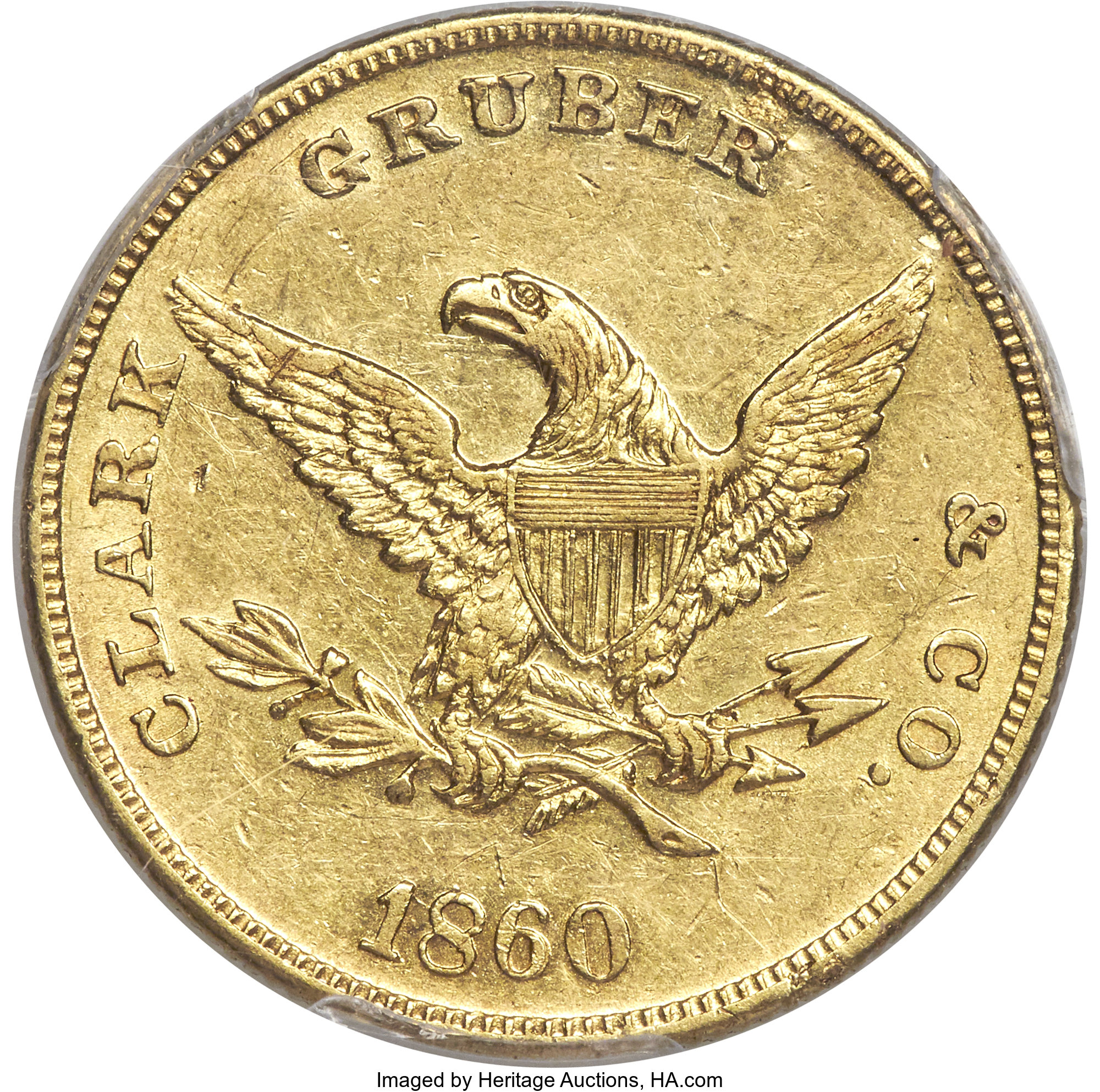 image for: 1860 $10 Clark, Gruber & Co. Ten Dollar AU55 PCGS. K-3, R.5....