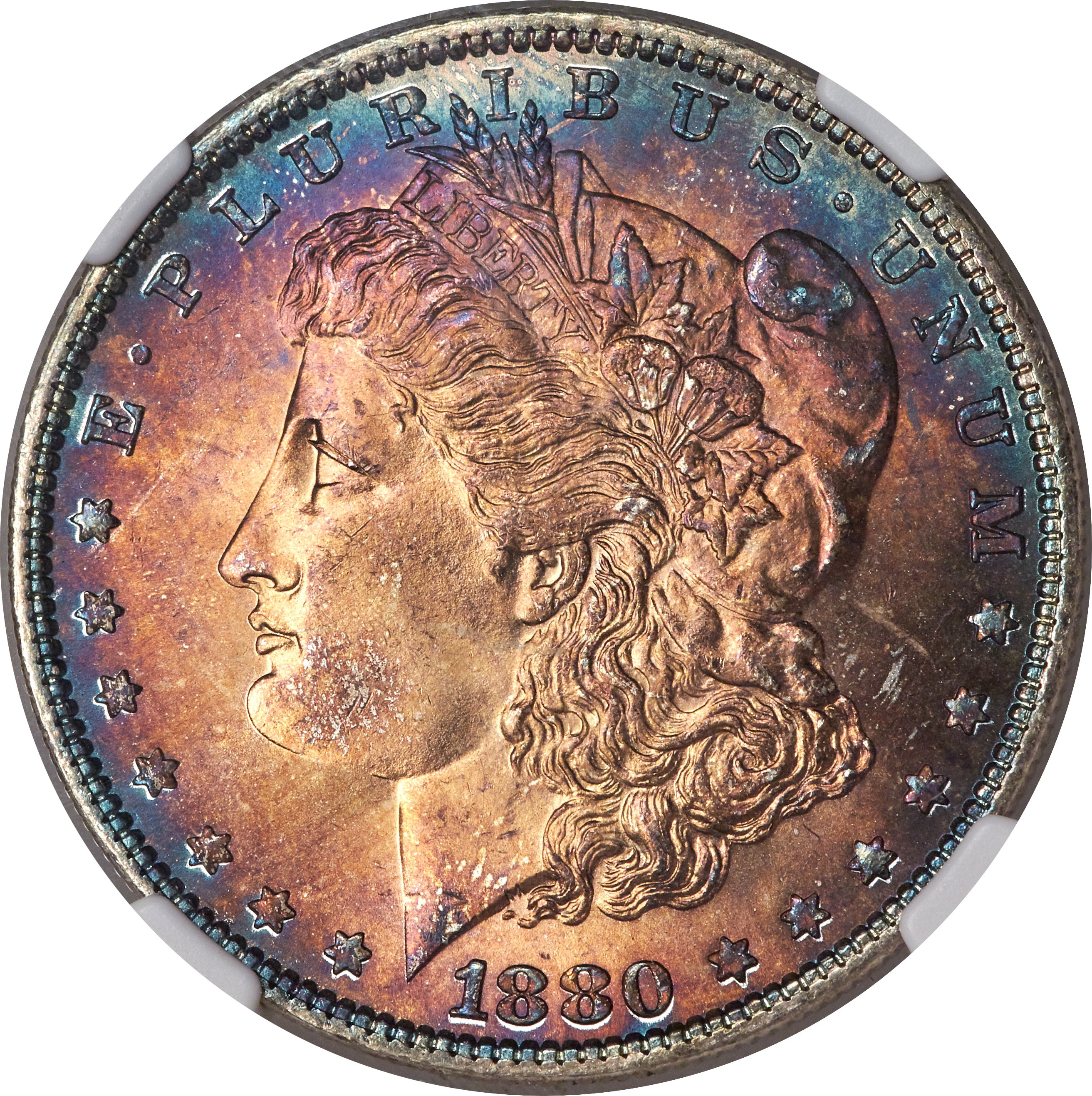 image for: 1880 $1 8 Over 7 Stem, VAM-9, MS66 NGC....