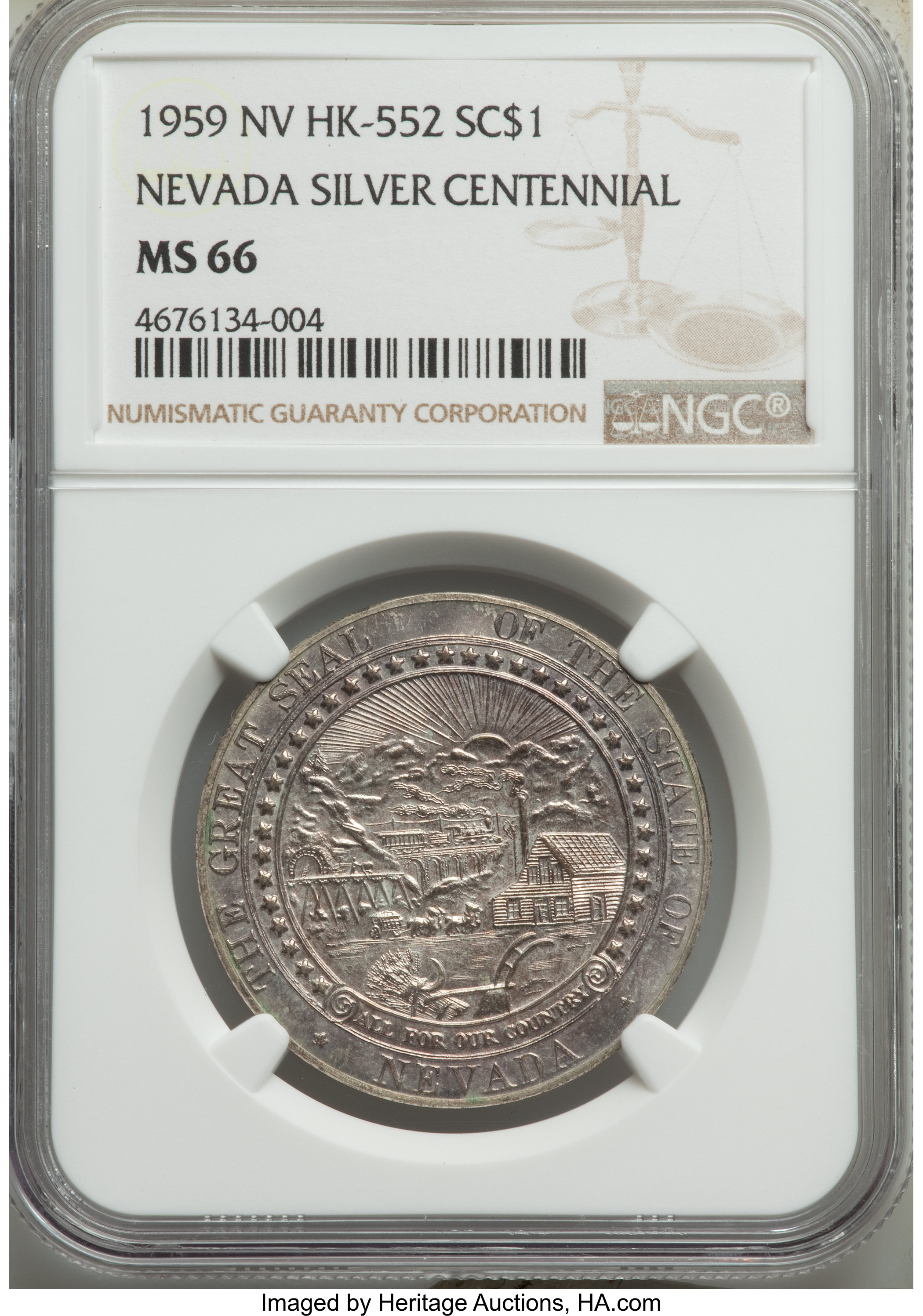 image for: 1959 Medal Nevada Silver Centennial, Silver, HK-552, R.5, MS66 NGC....