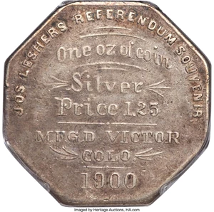 image for: 1900 $1 Lesher Dollar, First Type, Serial #85, Silver, Z-1, HK-787, R.6, XF40 PCGS....