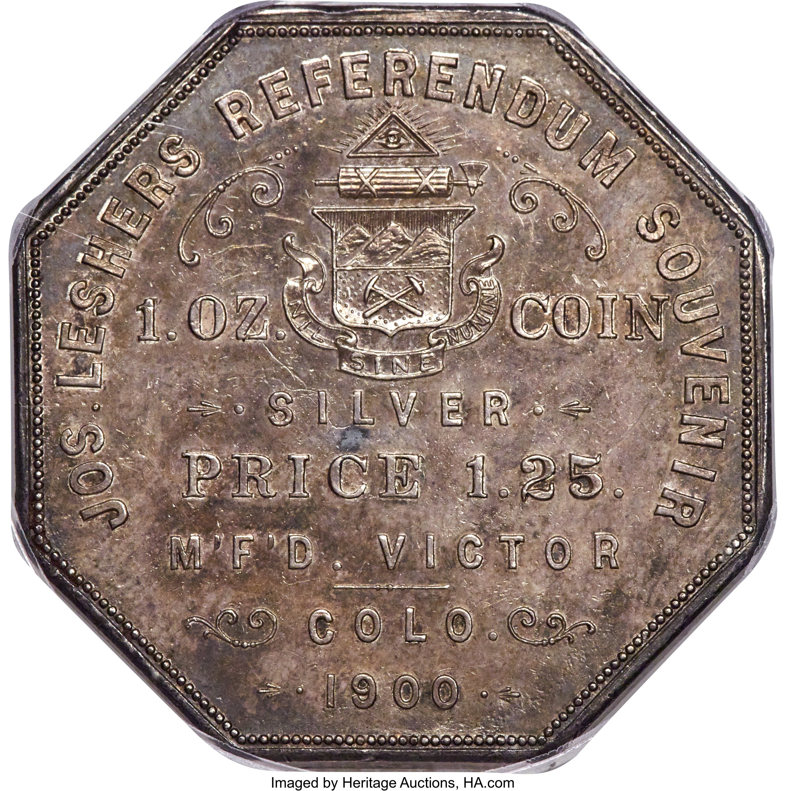 image for: 1900 $1 Lesher Dollar, A.B. Bumstead, Type One, Serial #526, Silver, Z-2, HK-788, R.5, MS61 PCGS....