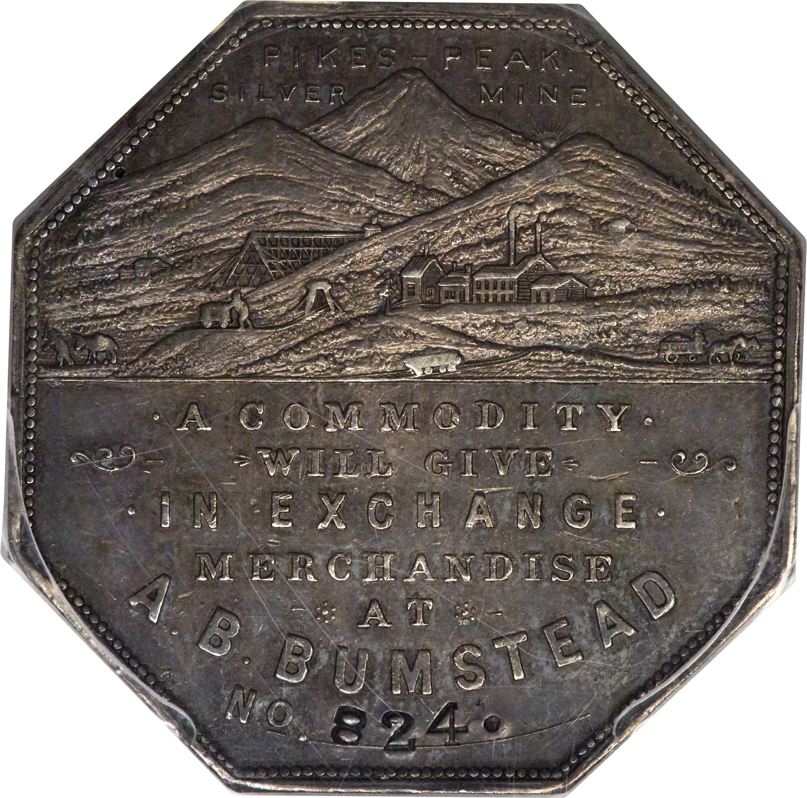 image for: 1900 $1 Lesher Dollar, A.B. Bumstead, Type Two, Serial #824, Silver, Z-3, HK-789, R.5, AU55 PCGS....