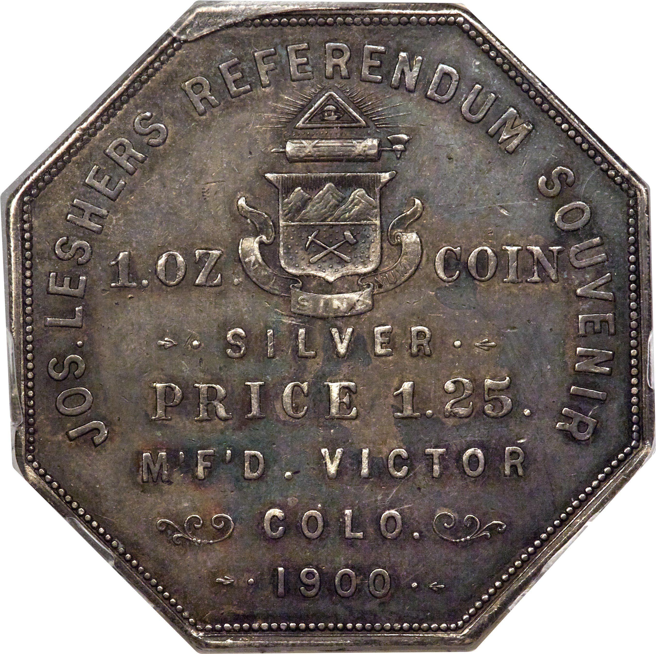 image for: 1900 $1 Lesher Dollar, A.B. Bumstead, Type Two, Serial #824, Silver, Z-3, HK-789, R.5, AU55 PCGS....