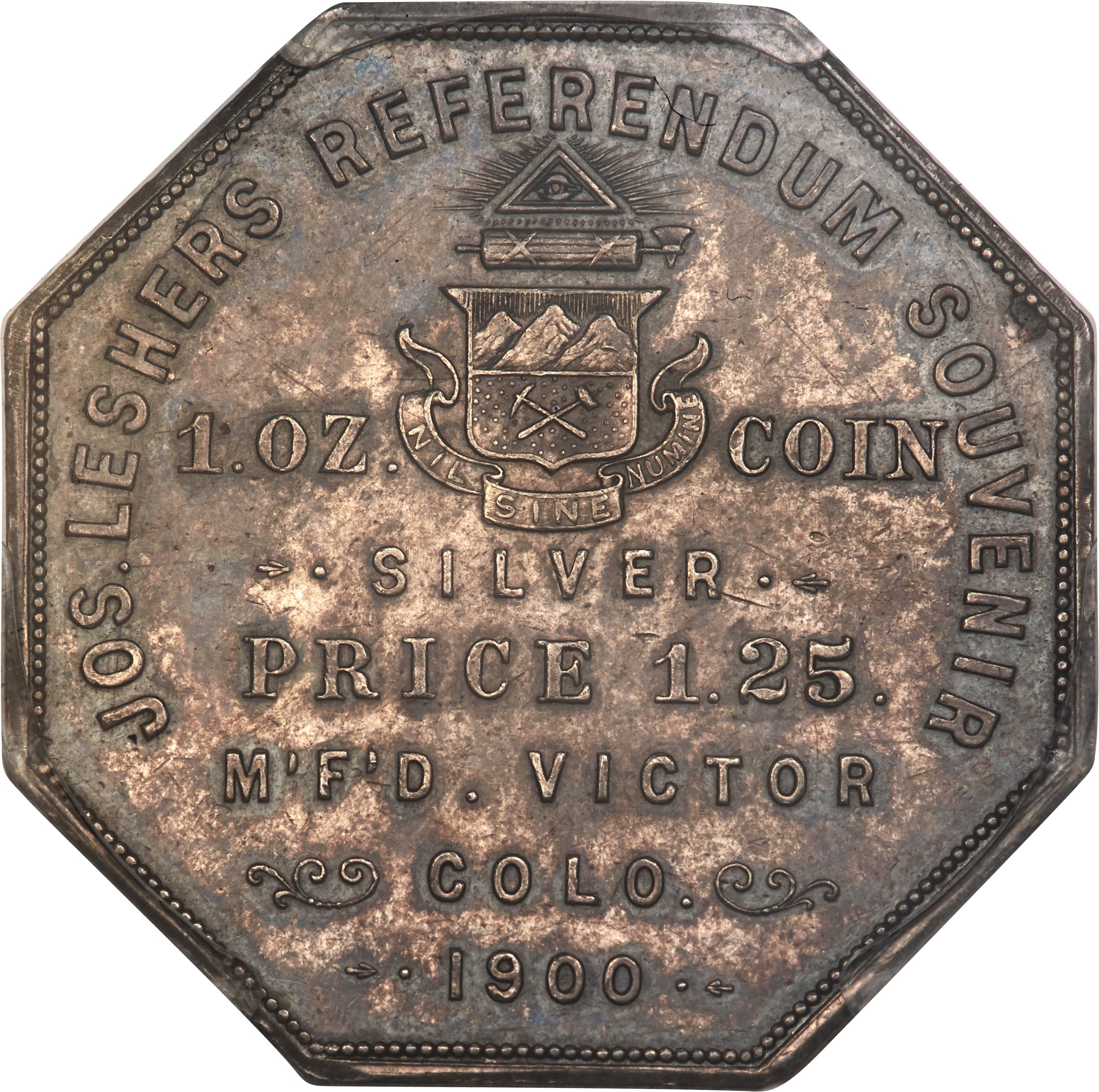 image for: 1900 $1 Lesher Dollar, A.B. Bumstead, Type Two, Serial #649, Silver, Z-3, HK-789, R.5, MS62 PCGS....