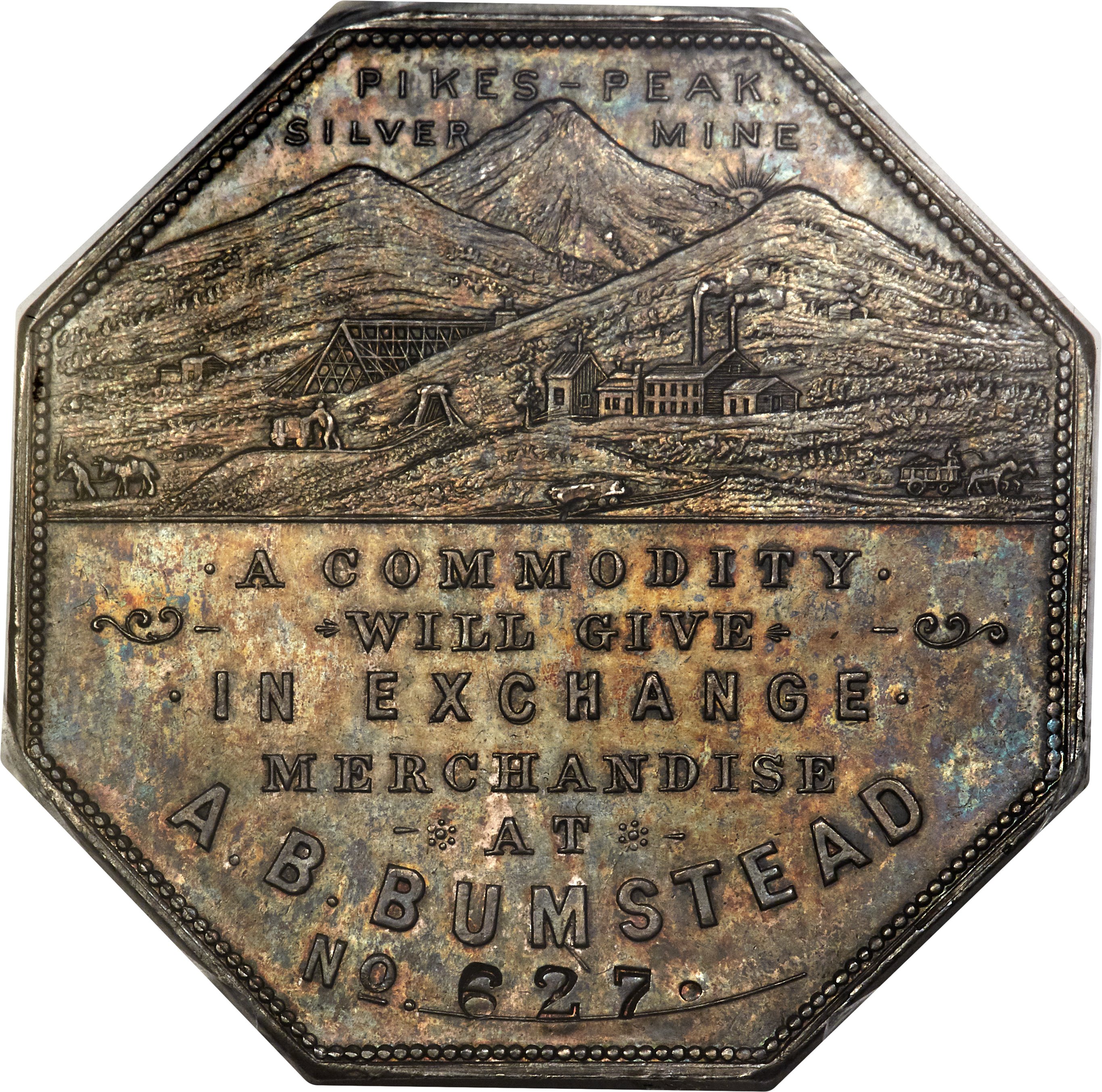 image for: 1900 $1 Lesher Dollar, A.B. Bumstead, Type Two, Serial #627, Silver, Z-3, HK-789, R.5, MS63 PCGS. CAC....