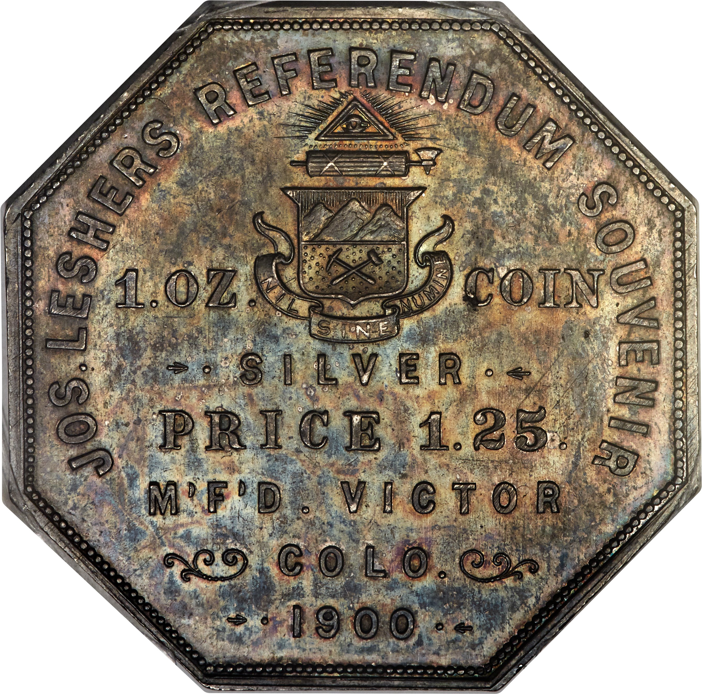 image for: 1900 $1 Lesher Dollar, A.B. Bumstead, Type Two, Serial #627, Silver, Z-3, HK-789, R.5, MS63 PCGS. CAC....