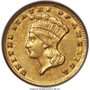image for: 1858-D G$1 AU50 PCGS. Variety 10-M....