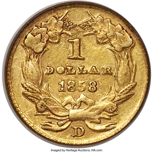 image for: 1858-D G$1 AU50 PCGS. Variety 10-M....