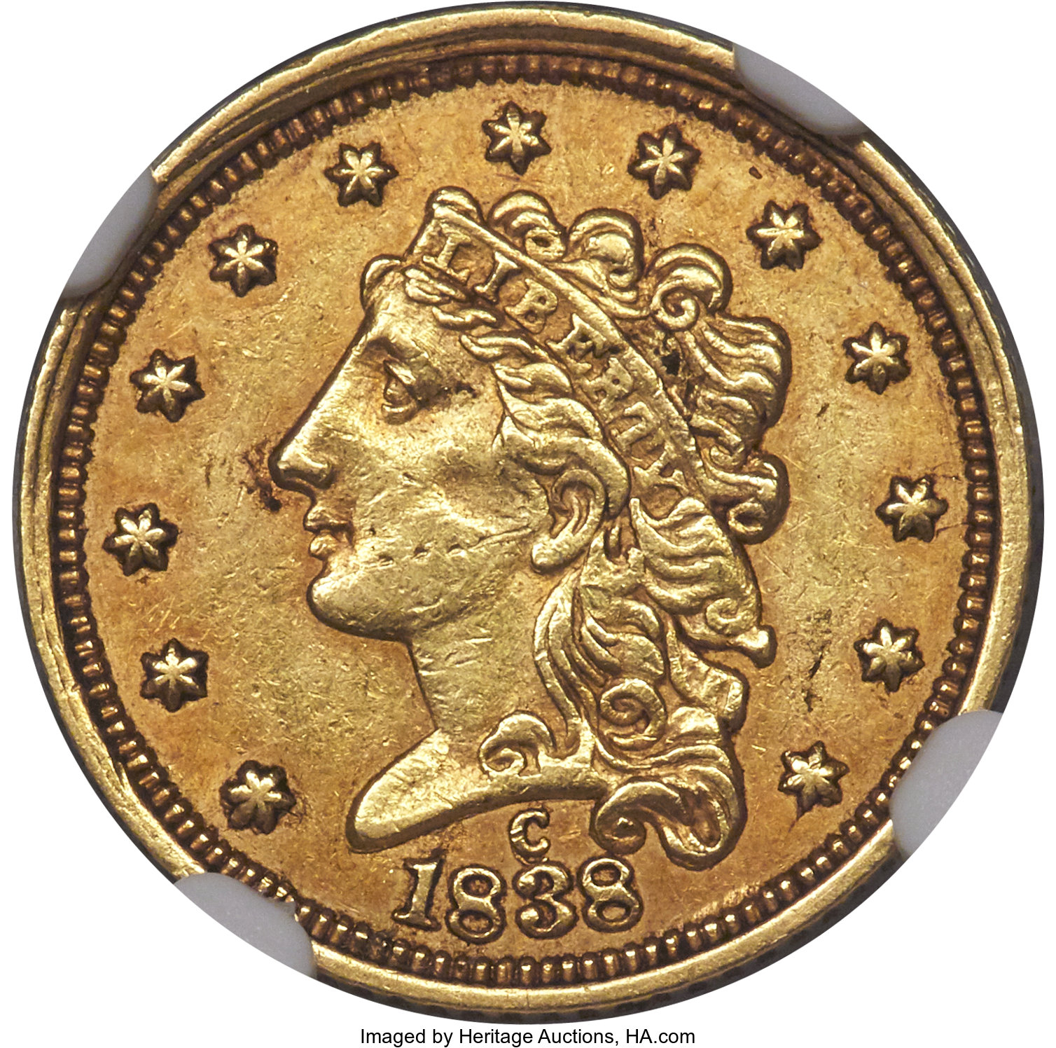 image for: 1838-C $2 1/2 AU55 NGC. Breen-6147, Variety 20, R.3....