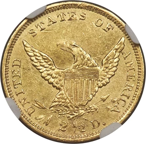 image for: 1839-D $2 1/2 AU58 NGC. Winter 1-A, Variety 26, R.3....