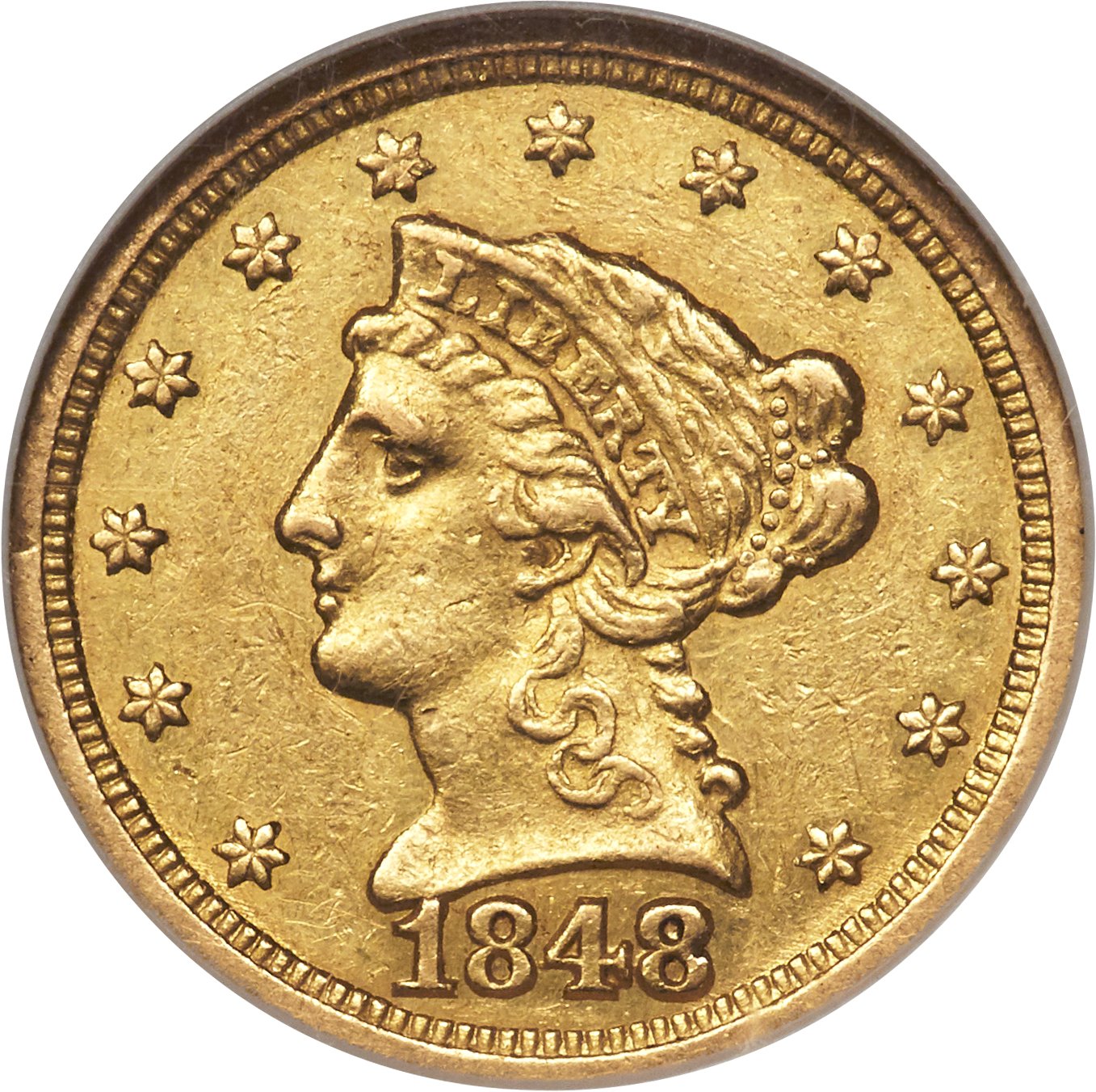 image for: 1848-C $2 1/2 AU55 NGC. Variety 1....