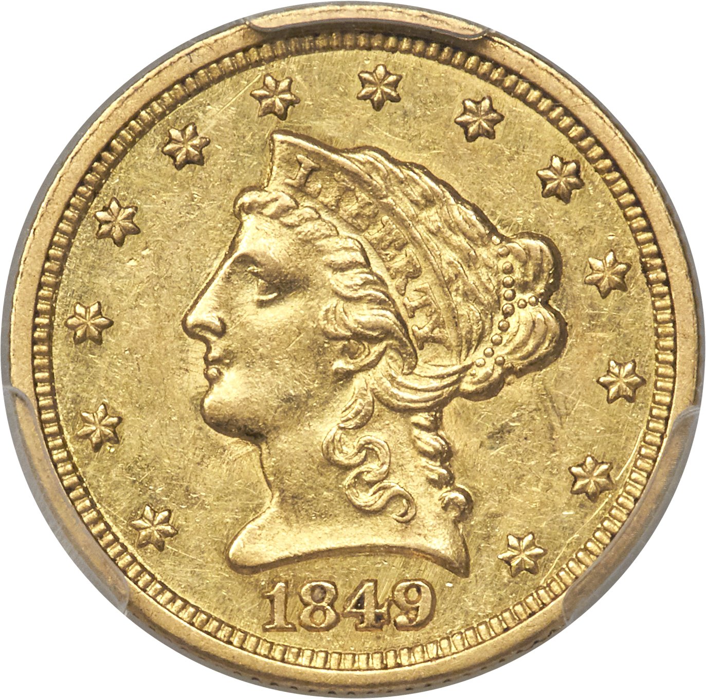 image for: 1849-C $2 1/2 AU58 PCGS. Variety 1....