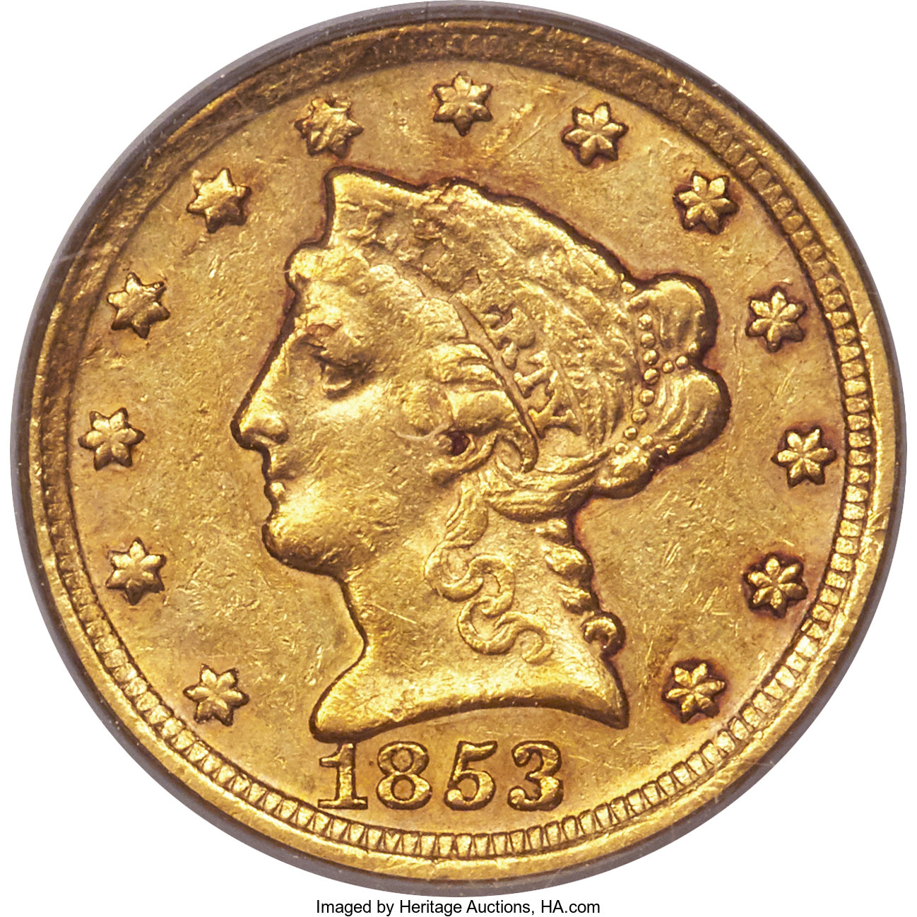 image for: 1853-D $2 1/2 XF45 PCGS. CAC. Variety 17-N....