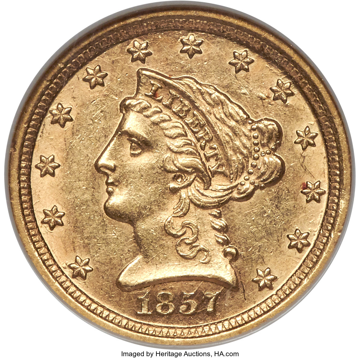 image for: 1857-D $2 1/2 AU58 NGC. CAC. Variety 21-N....
