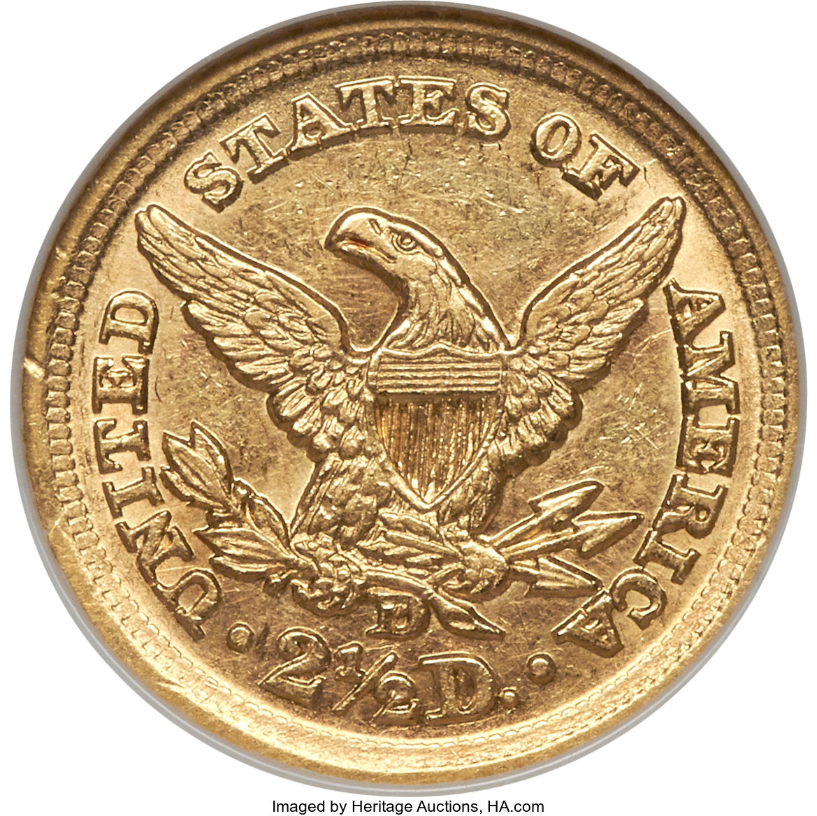 image for: 1857-D $2 1/2 AU58 NGC. CAC. Variety 21-N....