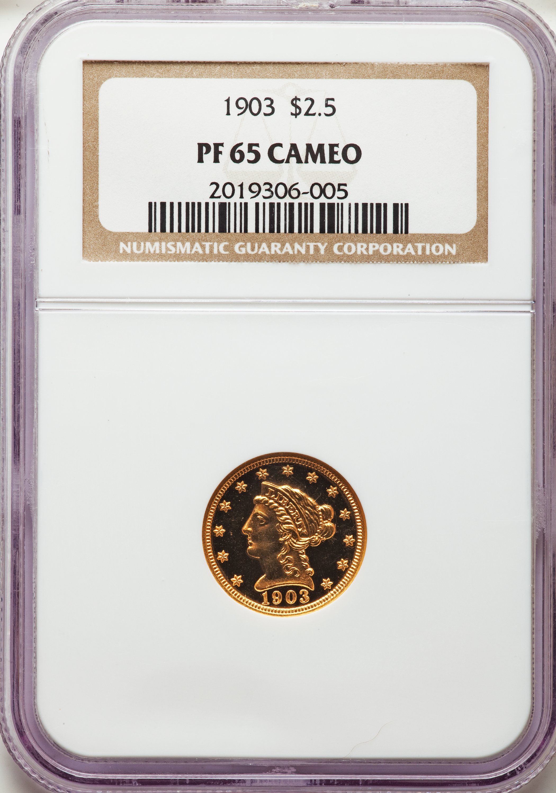 image for: 1903 $2 1/2 PR65 Cameo NGC. JD-1, R.4....