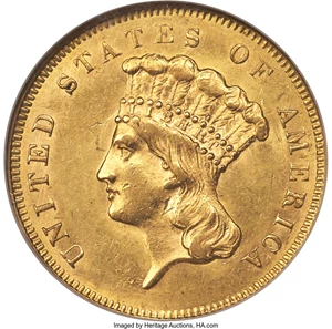image for: 1857 $3 MS61 NGC....