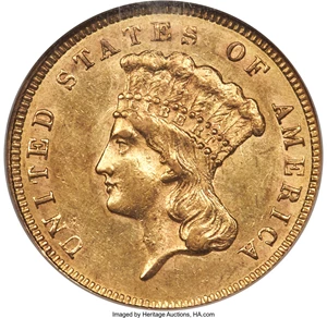 image for: 1859 $3 MS61 NGC....