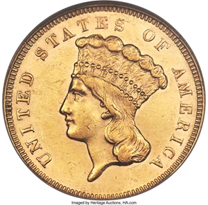 image for: 1866 $3 MS61 NGC....