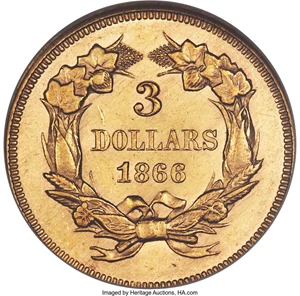 image for: 1866 $3 MS61 NGC....
