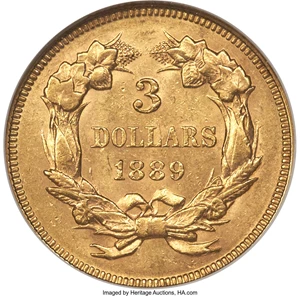 image for: 1889 $3 MS61 NGC....