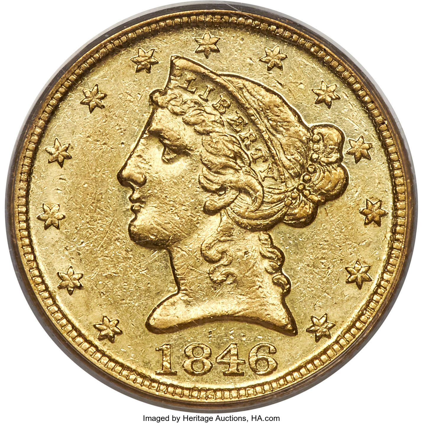 image for: 1846-D/D $5 AU50 PCGS. Variety 16-J....