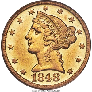 image for: 1848-D $5 AU50 PCGS. Variety 22-O....