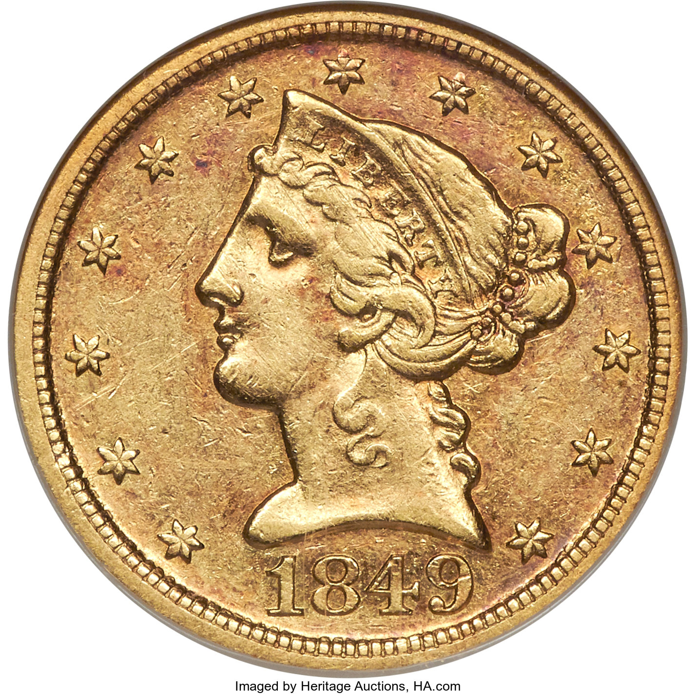 image for: 1849-D $5 XF40 NGC. Variety 25-S....