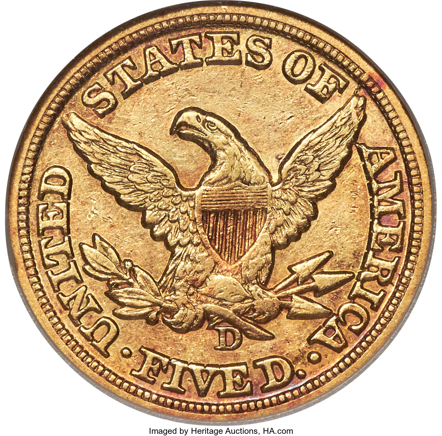 image for: 1849-D $5 XF40 NGC. Variety 25-S....