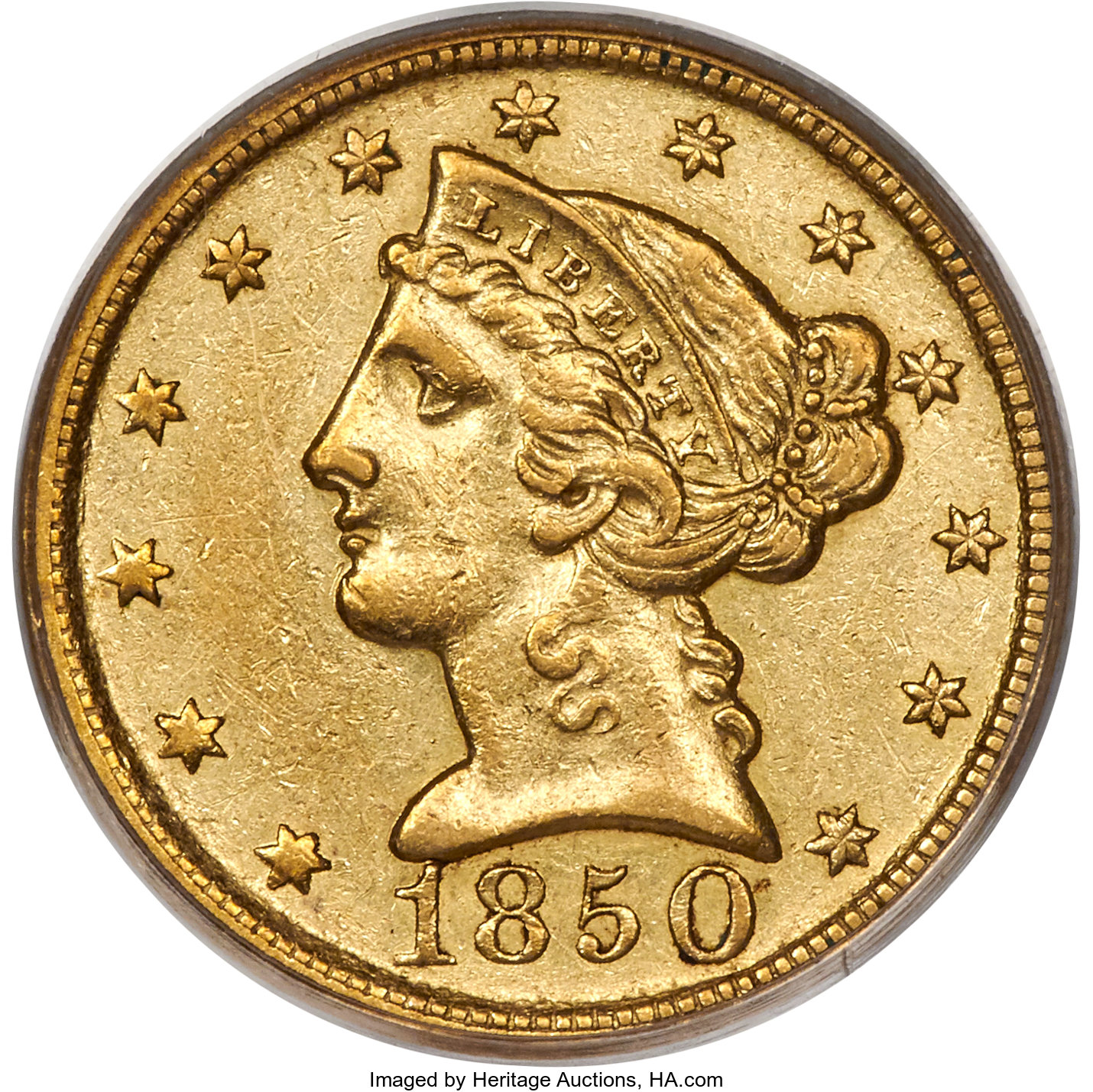 image for: 1850-D $5 AU50 PCGS. Variety 27-U....